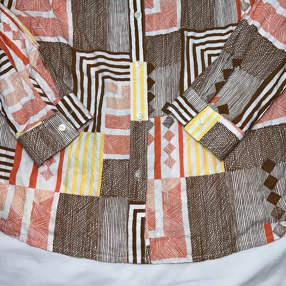 J. Mclaughlin Lois Blouse Size M Brown Orange Yellow Geometric Button Up LS NWOT - Picture 4 of 14